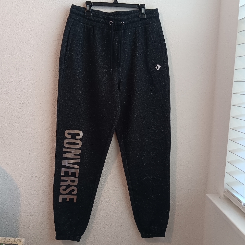 Converse Sweatpants Women Size M Gray Glitters